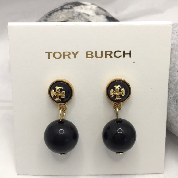⭐️Host Pick⭐️Tory Burch Black Pearl Gold Kira Drop Earrings - Picture 4 of 9